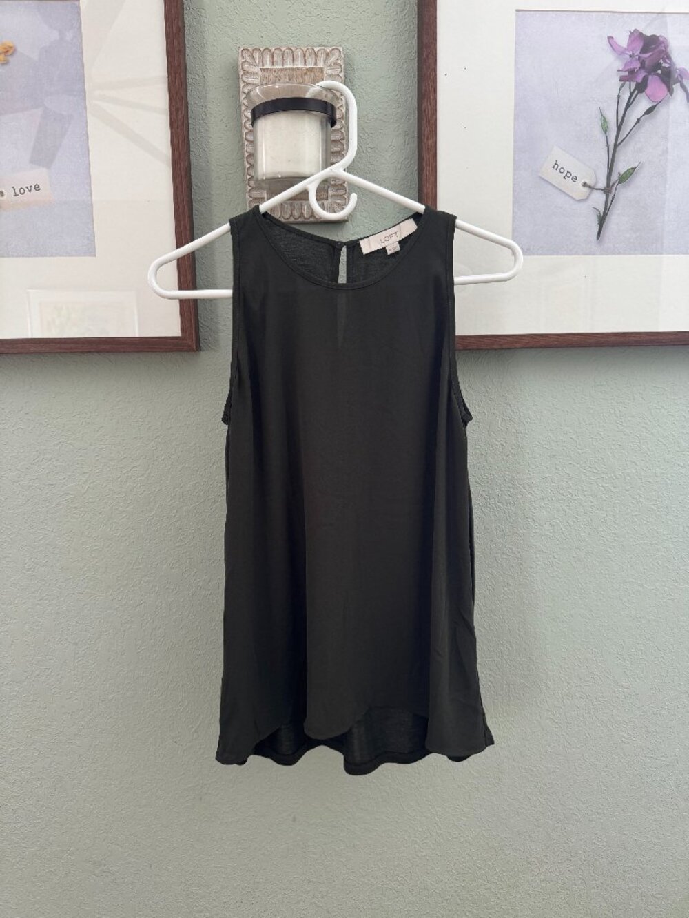 LOFT XS Dark Olive Layered Mixed Media Sleeveless Blouse Tunic